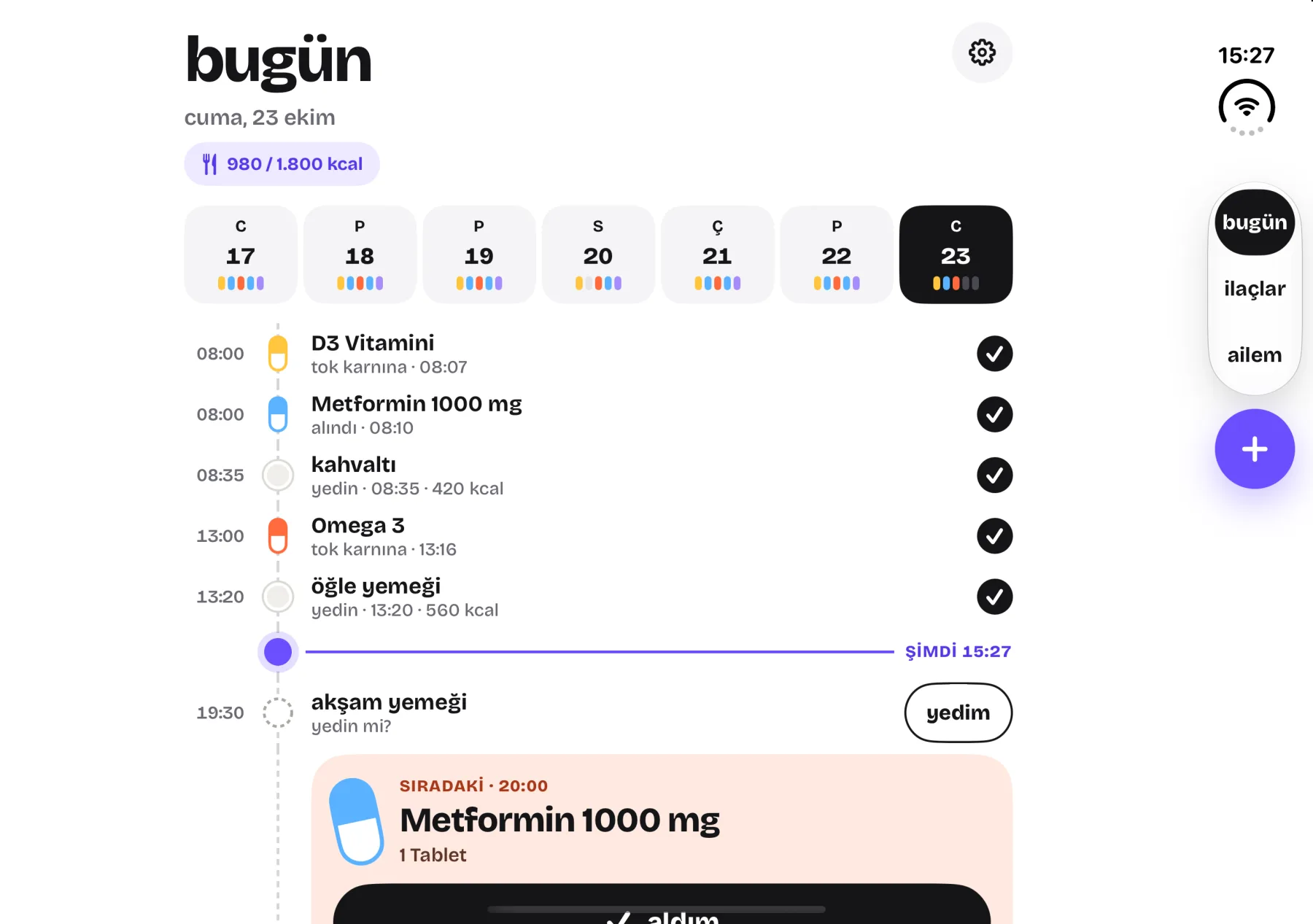 Kapsül Bugün ekranı, açık iPhone Duo