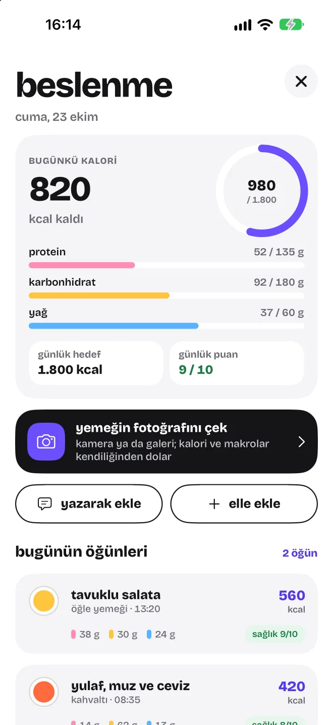 Beslenme ekranı